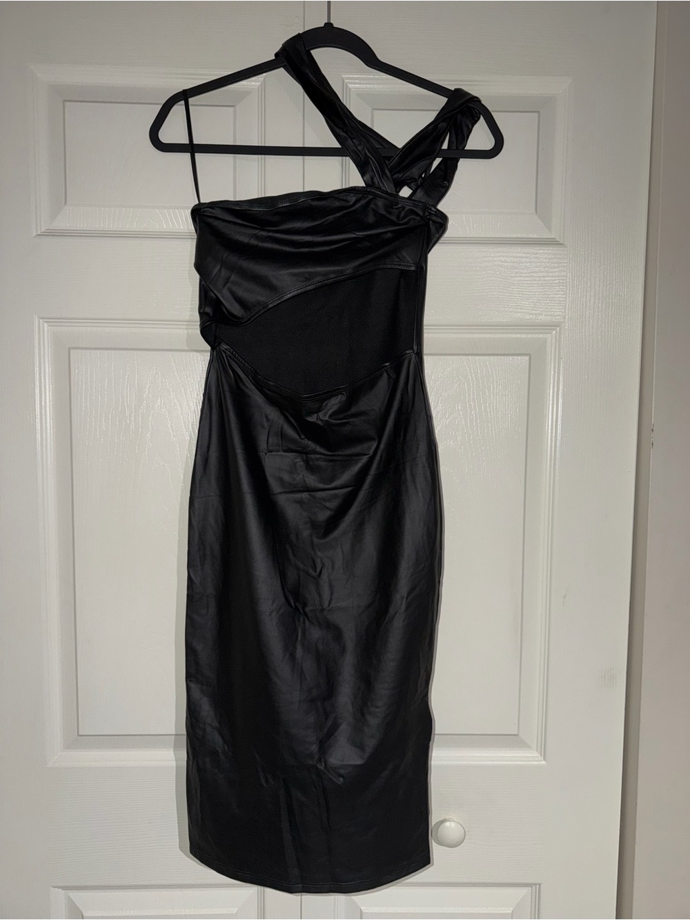 SHEIN Black One-Shoulder Cutout Midi Dress Super Stretchy Size:M